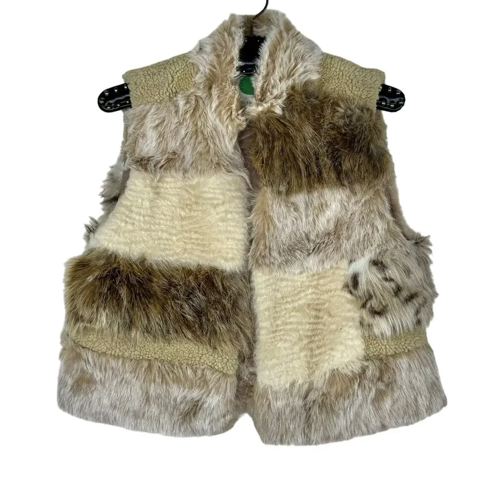 Anthropologie Marlena Faux Fur Boho Patchwork Vest XXS